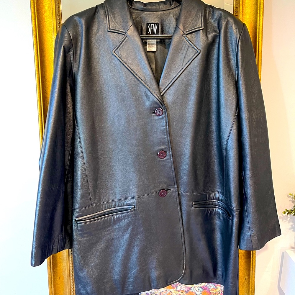 Metallic Grey Silver Leather Jacket